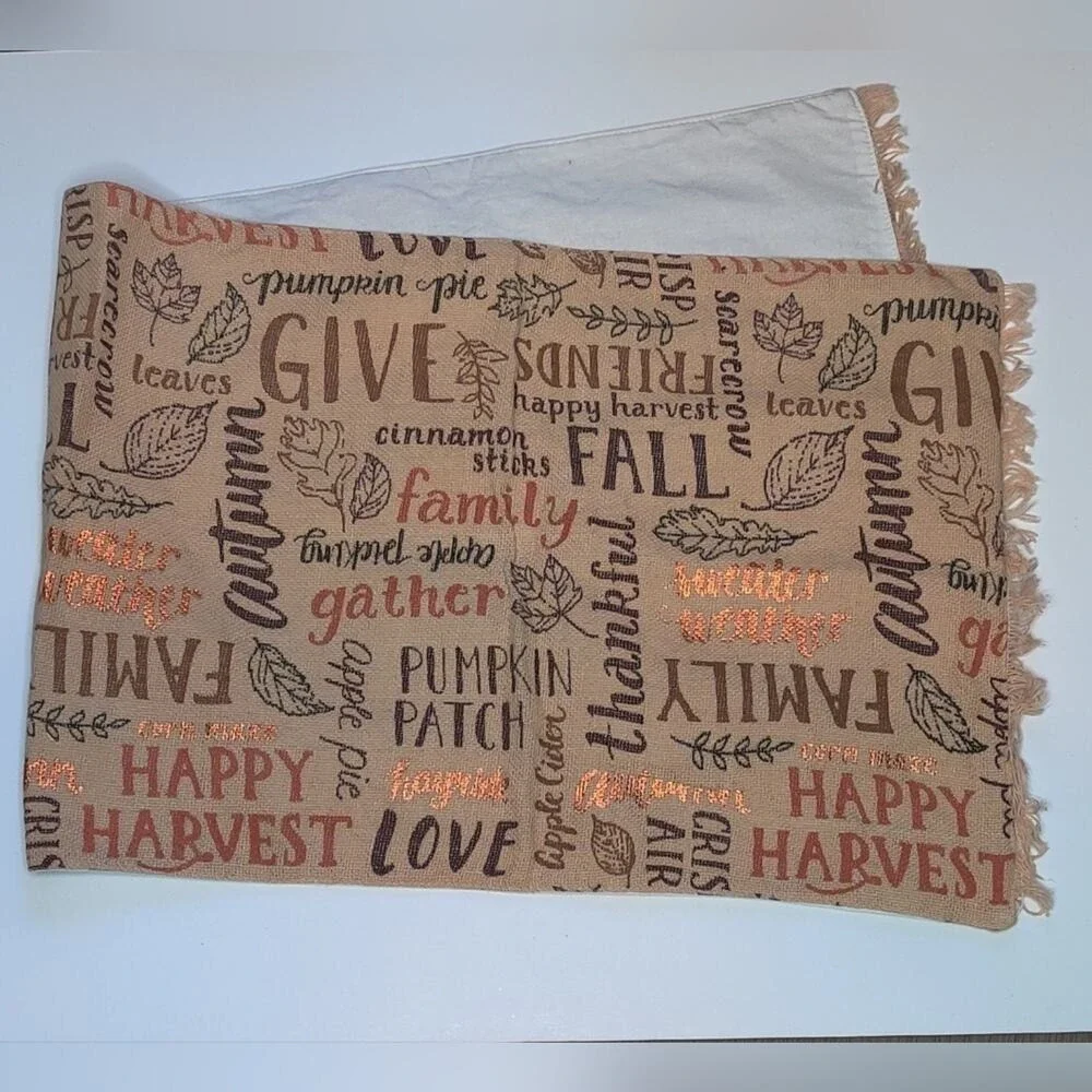 Celebrate Kohl's Tan Brown Thanksgiving Fall Harvest Table Runner Phrases